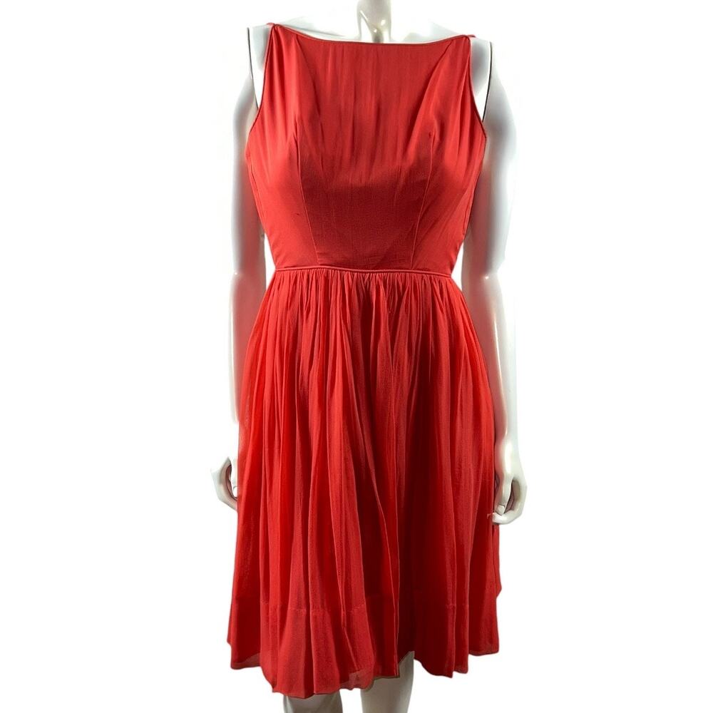 Howard Hirsh California 50s Red Orange Chiffon Party Dress XXS / XS Full Skirt